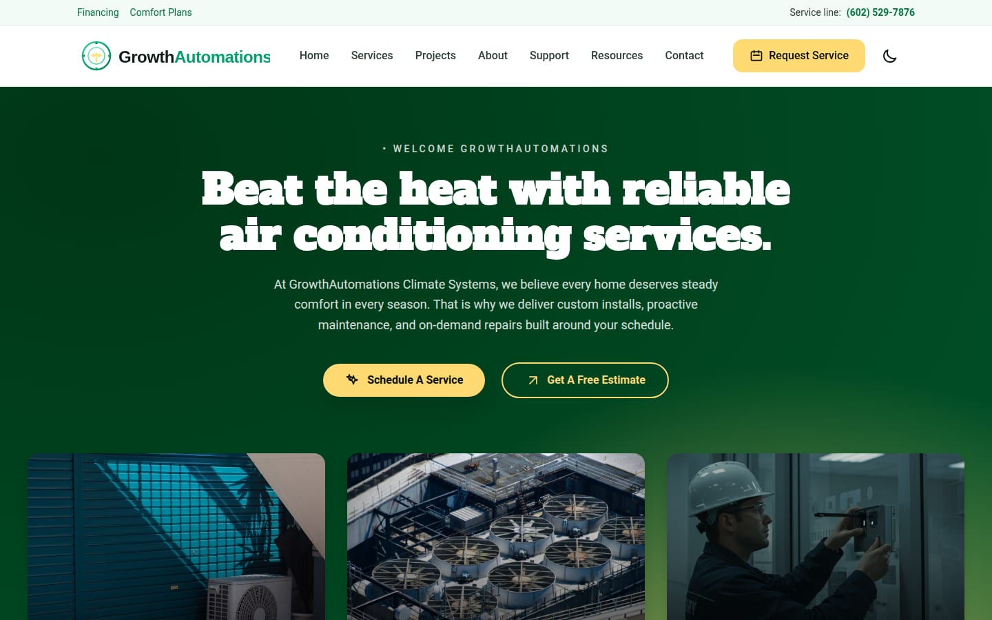 AstroJs HVAC Starter Template light mode preview 1